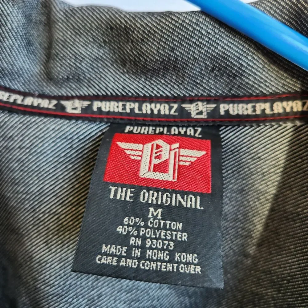 VTG Pure Playaz P16 Series Med Blue Raw Denim Truckers Jacket Mens Sz Medium